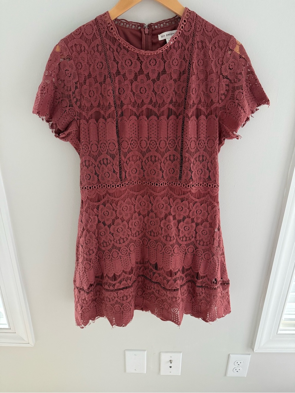Blu Pepper Lace Mini Dress in Dusty Rose